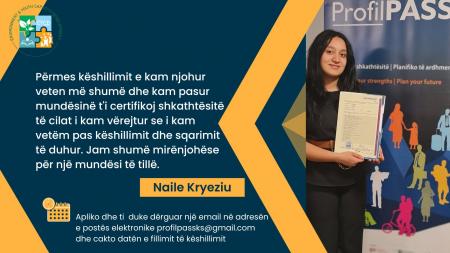 Naile Kryeziu përfundon çertifikimin përmes ProfilPASS